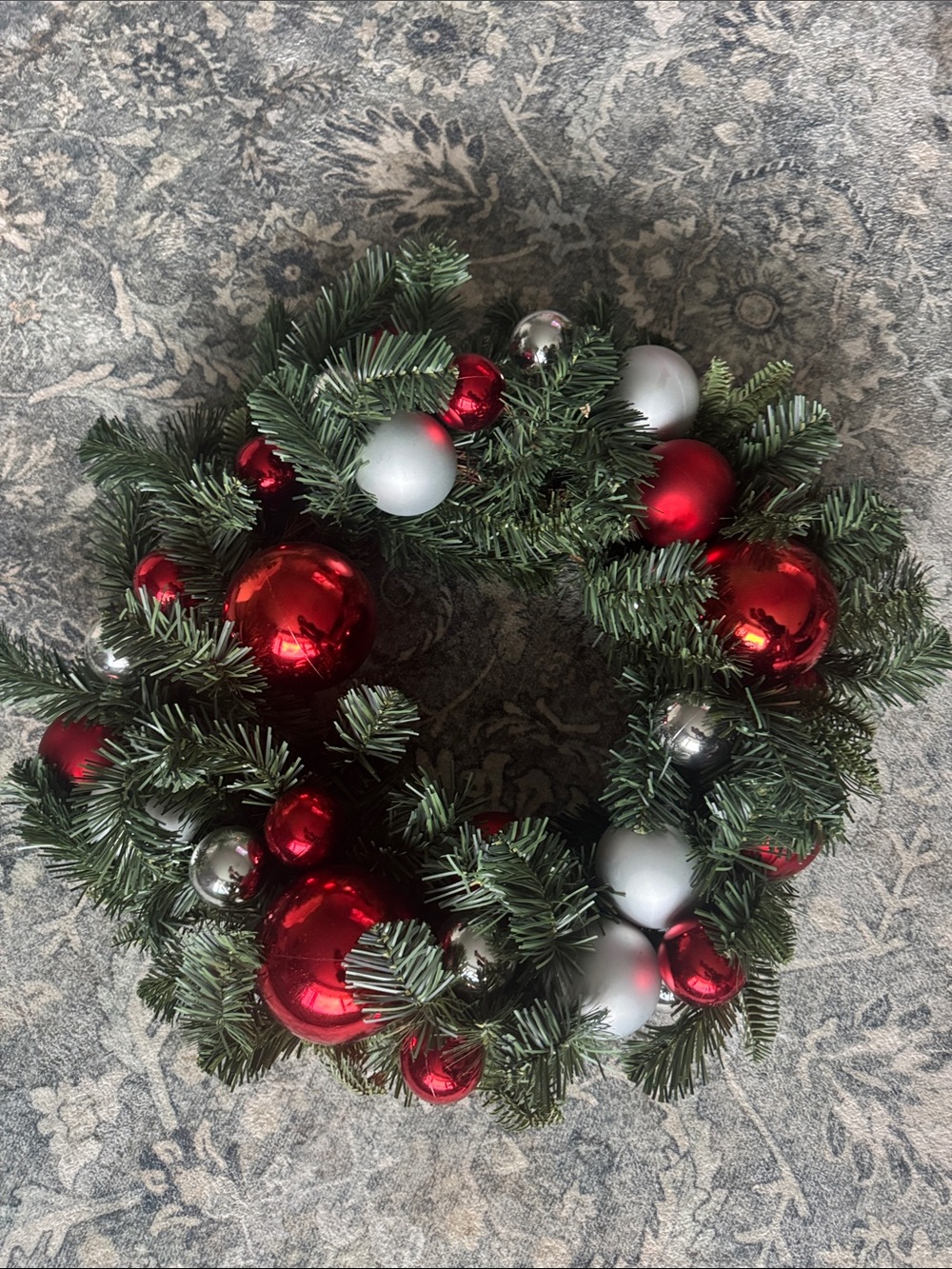 Pottery Barn Red & Silver Ornament 22” Wreath
